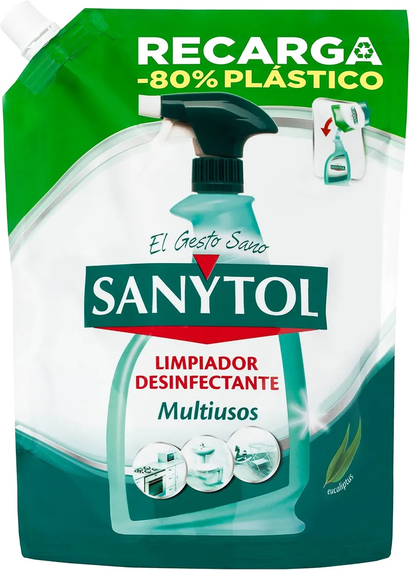 Sanytol ▫️ Eco Recarga de Produto de Limpeza e Desinfetante Multiusos com Aroma a Eucalipto 750 ml