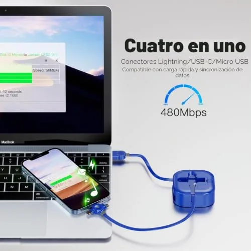 ASICEN ▫️ Cabo retrátil USB-C para cabo multifunções de carregamento rápido [1,2 m] Cabo de carregamento 3