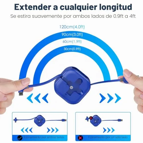ASICEN ▫️ Cabo retrátil USB-C para cabo multifunções de carregamento rápido [1,2 m] Cabo de carregamento 6
