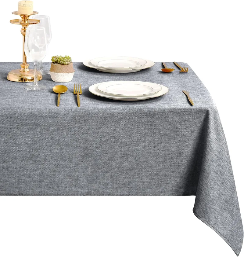 DWCN ▫️ Toalha de mesa com aspeto de linho cinzento, toalha de mesa retangular, resistente a manchas, lavável, 135 x 200 cm, para exterior, à prova de água, para sala de jantar, jardim, festa, casamento ou casa,