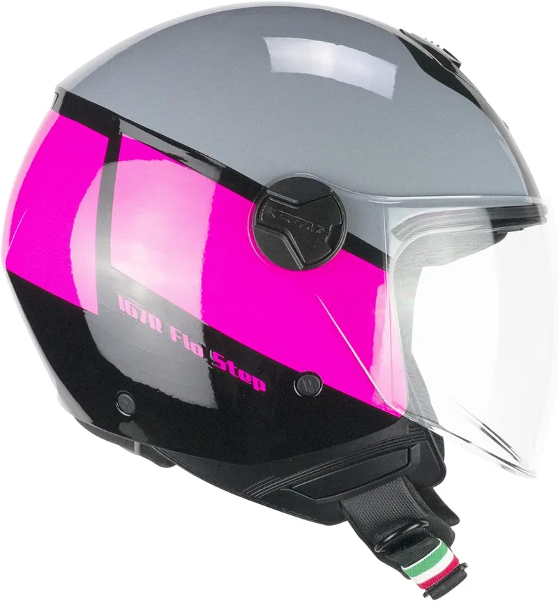 CGM ▫️ Capacete de Face Aberta, 167R FLO Step Cinzento-Fúcsia, Comprido, XL (60 cm)