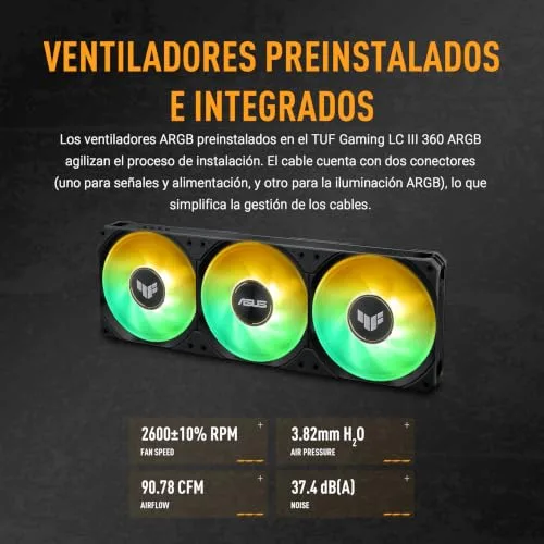ASUS ▫️ TUF Gaming LC III 360 ARGB - Sistema de refrigeração líquida «tudo-em-um» para CPU com três ventoinhas pré-instaladas e uma bomba eficiente para garantir temperaturas de funcionamento ideais 5