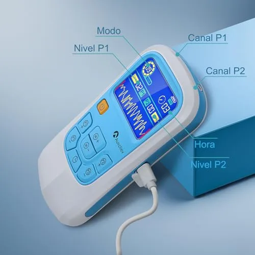 Auxoliev ▫️ Electroestimulador Muscular com Função de Massagem, Canais A/B TENS/EMS para Massagem Terapêutica, Microcorrente e Carregamento USB, 25 Modos de Massagem + 50 Níveis de Intensidade para Utilização a Longo Prazo (Azul e Branco) 3