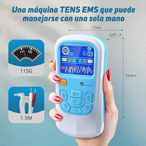 Auxoliev ▫️ Electroestimulador Muscular com Função de Massagem, Canais A/B TENS/EMS para Massagem Terapêutica, Microcorrente e Carregamento USB, 25 Modos de Massagem + 50 Níveis de Intensidade para Utilização a Longo Prazo (Azul e Branco) 6