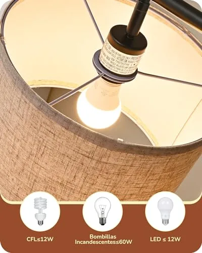 EDISHINE ▫️ Candeeiro de pé minimalista com abajur em linho bege, casquilho E27, compatível com várias lâmpadas, 160 cm Candeeiro em arco preto com abajur ajustável para quarto, sala de estar, escritório 3