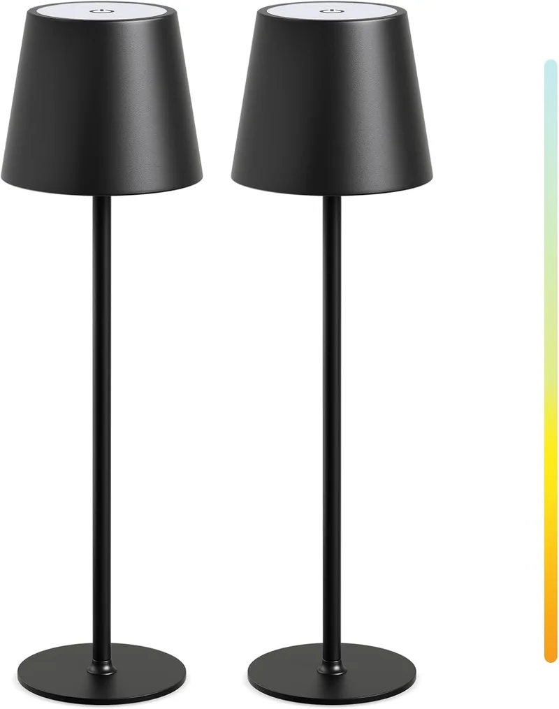 MALUX ▫️ Candeeiro de mesa sem fios, 2 unidades, controlo tátil, intensidade regulável, branco quente, 2700 K-4000 K, metal, candeeiro de mesa LED, bateria à prova de água IP54, candeeiro de mesa para jardim, sala de jantar