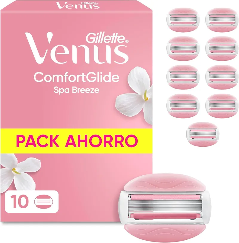 Gillette Venus ▫️ 10 lâminas de barbear Comfortglide Spa Breeze para mulher, com 3 lâminas integradas para um barbear suave, delicado e duradouro