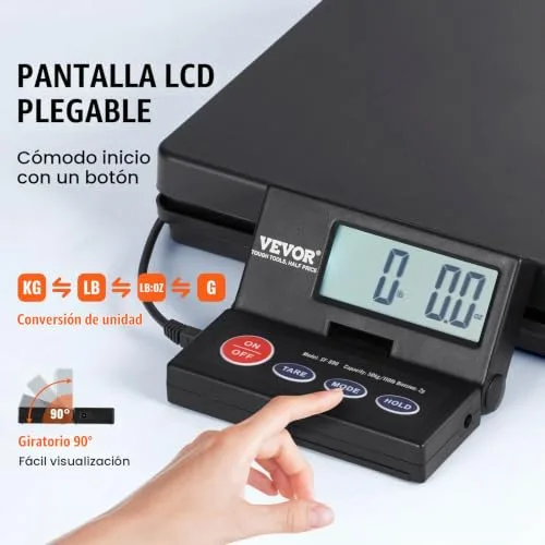 VEVOR ▫️ Balança digital para envios, com intervalo de 10 g a 50 kg, balança para encomendas, precisão de 2 g, balança postal digital, ecrã LCD rebatível a 90°, para bagagem, alimentada por CA/CC, certificada pela FCC 5