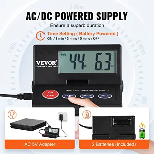 VEVOR ▫️ Balança digital para envios, com intervalo de 10 g a 50 kg, balança para encomendas, precisão de 2 g, balança postal digital, ecrã LCD rebatível a 90°, para bagagem, alimentada por CA/CC, certificada pela FCC 6