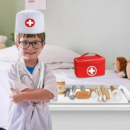 TGTT ▫️ Mala de médico de brincar, médica de brincar com estetoscópio real, mala de médico portátil, brinquedos de madeira adequados para brincadeiras de encenação, brinquedos para meninas e meninos a partir dos 3 anos 4