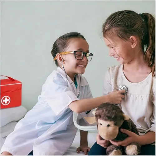 TGTT ▫️ Mala de médico de brincar, médica de brincar com estetoscópio real, mala de médico portátil, brinquedos de madeira adequados para brincadeiras de encenação, brinquedos para meninas e meninos a partir dos 3 anos 5