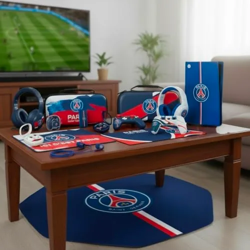 Konix ▫️ PSG Tapete de rato para jogos XXL de 90 x 46 cm - Superfície em silicone 3D ultrafina - Base antiderrapante em borracha - Azul, branco e vermelho 4