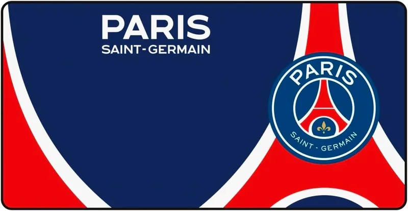 Konix ▫️ PSG Tapete de rato para jogos XXL de 90 x 46 cm - Superfície em silicone 3D ultrafina - Base antiderrapante em borracha - Azul, branco e vermelho