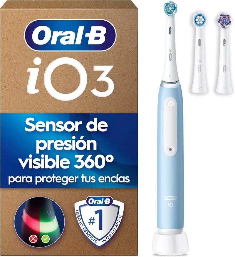 Oral-B ▫️ Escova de dentes elétrica iO 3 com 3 cabeças, azul - Cabo recarregável, 3 modos de escovagem com branqueamento dentário, sensor de pressão, presentes originais para mulheres e homens