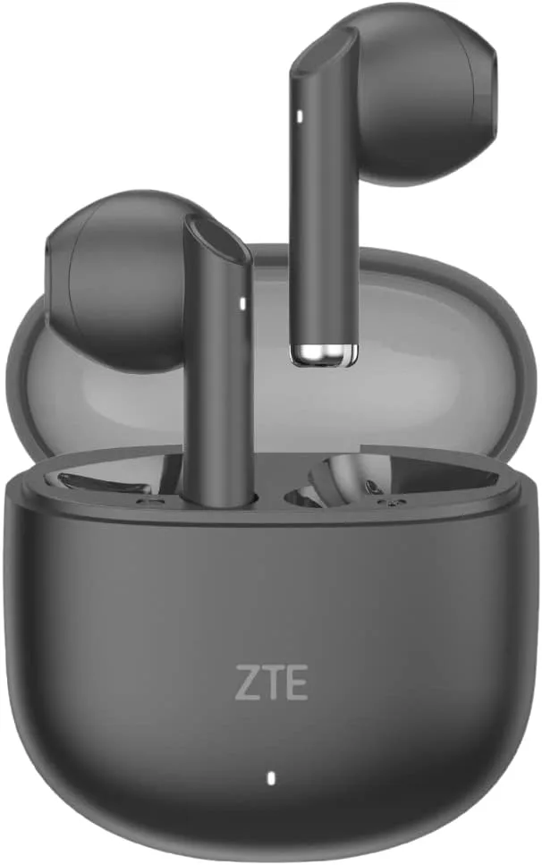 ZTE ▫️ Auscultadores sem fios Buds 2, Bluetooth 5.3, bateria de 310 mAh / 30 mAh, carregamento USB-C, microfone HD, controlo tátil, assistente de voz, resistência à água IPX4, preto