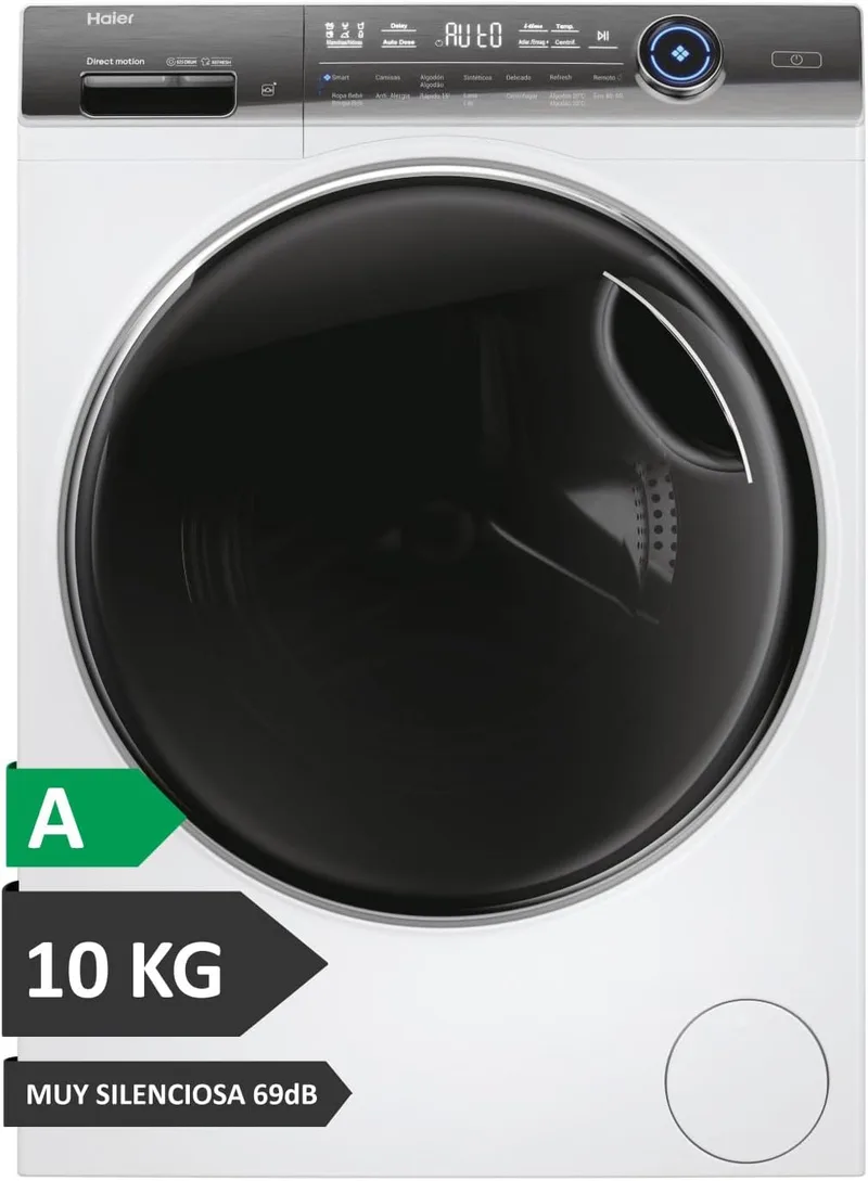Haier ▫️ I-Pro Series 7 Plus HW100GBD14979UIB - Máquina de lavar roupa de carregamento frontal 10KG, dosagem automática, função de vapor, motor de movimento direto, tratamento antibacteriano, 1400 RPM, fim diferido, 14 programas, branco