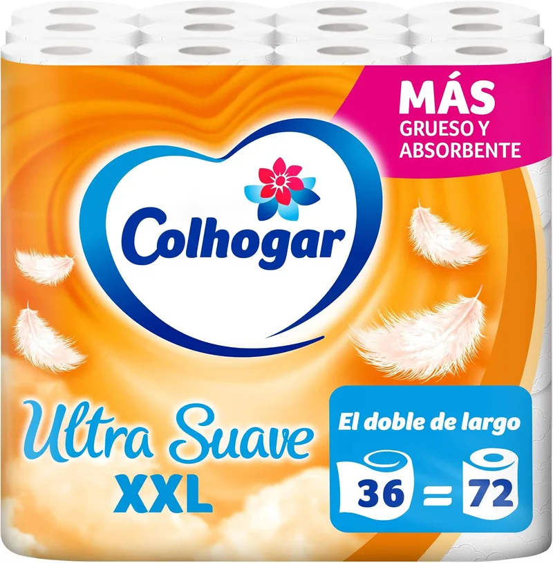 Colhogar ▫️ Ultra Suave XXL x36 - Equivalente a 72 rolos - 2 camadas - 100% sem perfume - Branco - Embalagem de 36 rolos extragrandes (3x12)