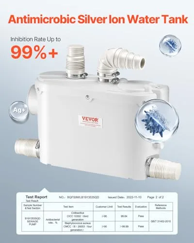 VEVOR ▫️ Bomba trituradora de 500 W para esgotos, com caudal máximo de 6600 L/h e altura manométrica de 8 m. Bomba trituradora para esgotos com 3 entradas de água para sanita, cozinha e duche 4