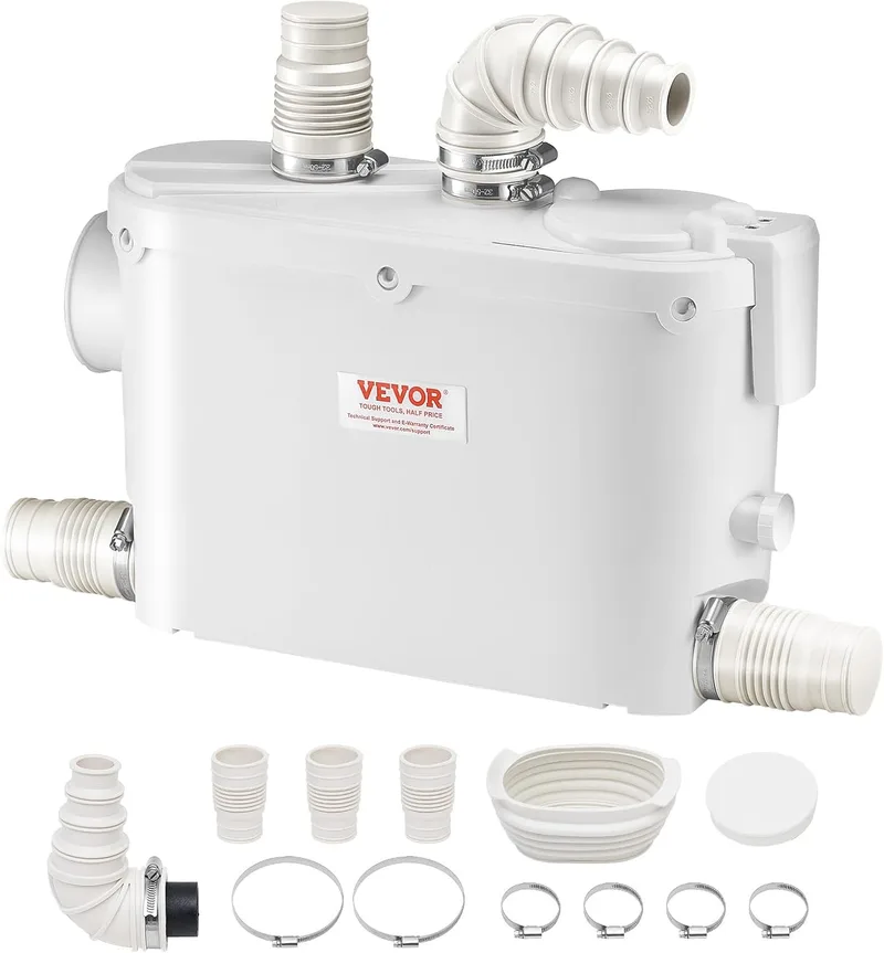 VEVOR ▫️ Bomba trituradora de 500 W para esgotos, com caudal máximo de 6600 L/h e altura manométrica de 8 m. Bomba trituradora para esgotos com 3 entradas de água para sanita, cozinha e duche