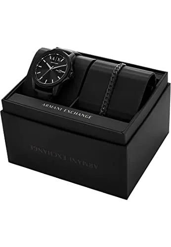 Armani Exchange ▫️ Relógio para homem, movimento de quartzo com três ponteiros e data, caixa de 44 mm com bracelete em pele ou aço inoxidável 5