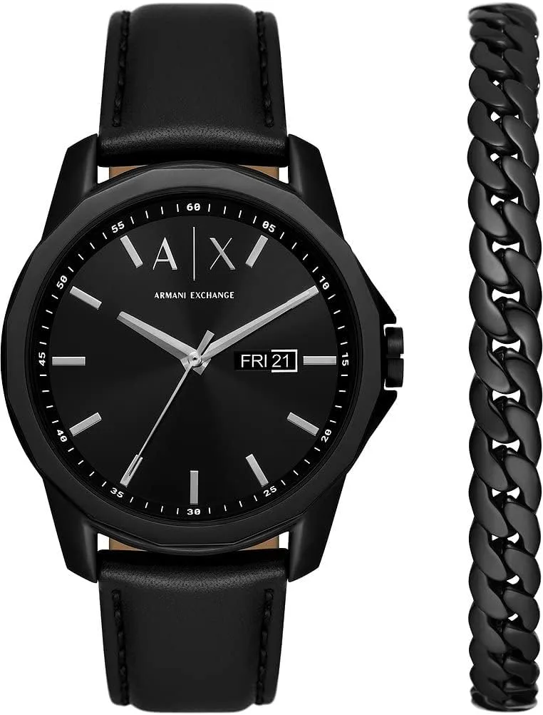 Armani Exchange ▫️ Relógio para homem, movimento de quartzo com três ponteiros e data, caixa de 44 mm com bracelete em pele ou aço inoxidável