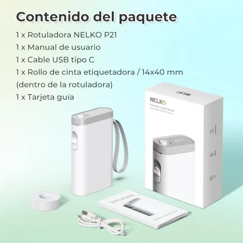 Nelko ▫️ P21 Etiquetadora de autocolantes, Impressora térmica de etiquetas, Branca 7