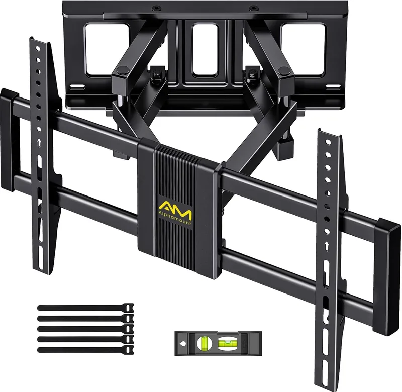 Alphamount ▫️ Suporte de parede para TV Full Motion para TVs de 37 a 80 polegadas, suporte para TV inclinado e giratório com braços duplos, VESA máximo 600x400 mm até 45 kg, APLF6