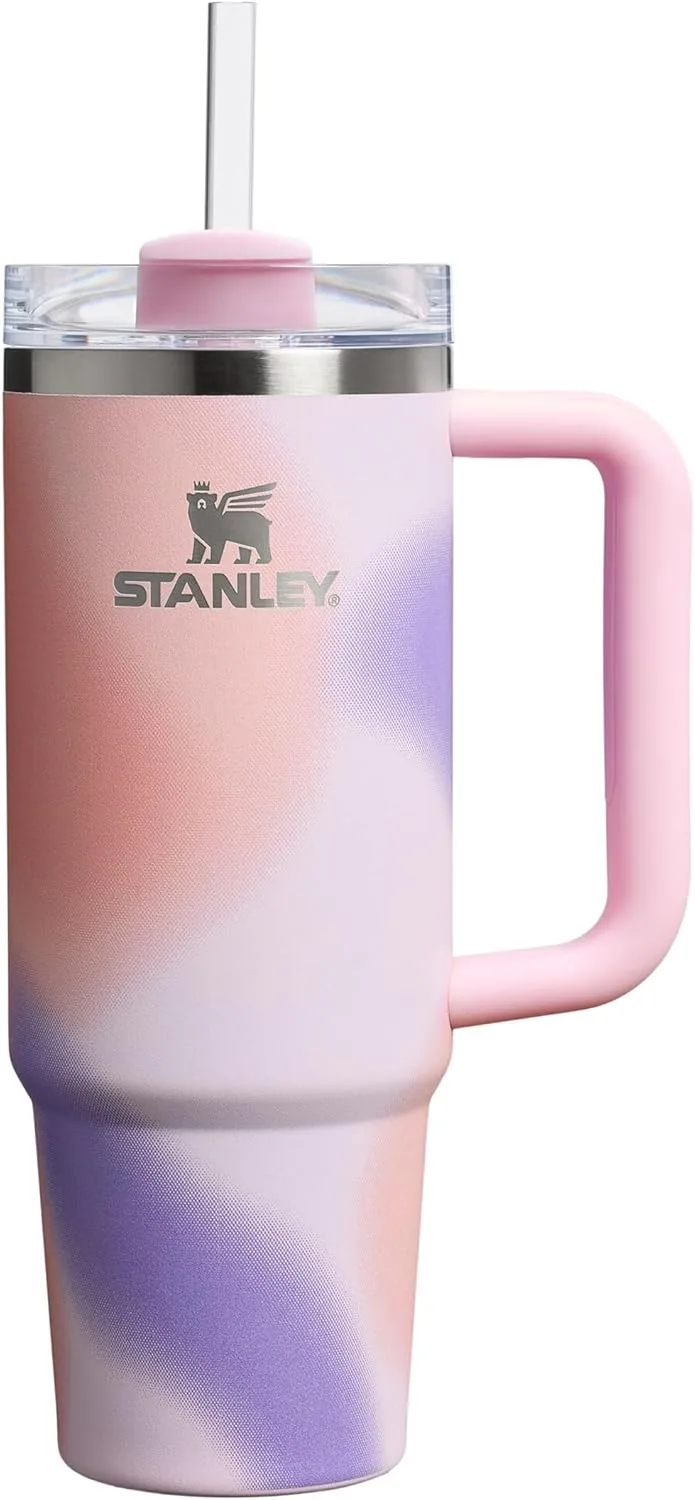 STANLEY ▫️ Quencher H2.0 FlowState Tumbler 0.89L - A garrafa térmica mantém-se fria durante 9 horas - Congela durante 40 horas - Garrafa de água em aço inoxidável - Caneca térmica - Copo térmico sem BPA - Rose Petal Motion