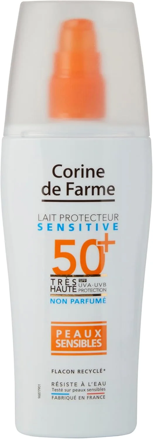 Corine de Farme ▫️ Leite Protetor FPS 50+ Sensitive - Proteção Solar Elevada para o Rosto e o Corpo - com Monoï do Taiti - Hipoalergénico - Pele Sensível - 150 ml
