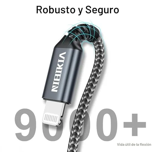 NIBIKIA ▫️ Cabo de carregamento para iPhone de 2 m, embalagem de 3 unidades, com certificação MFi, cabo para iPhone 3