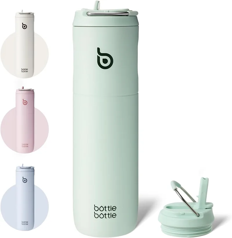 BOTTLE BOTTLE ▫️ GARRAFA Garrafa de água isolada de 24 oz. com tampa de palha e pega, para desporto, viagens, ginásio, garrafa de água em aço inoxidável, garrafa térmica de metal a vácuo de parede dupla, à prova de água, garrafa de água, garrafa de água, garrafa de água, garrafa de água, garrafa de 