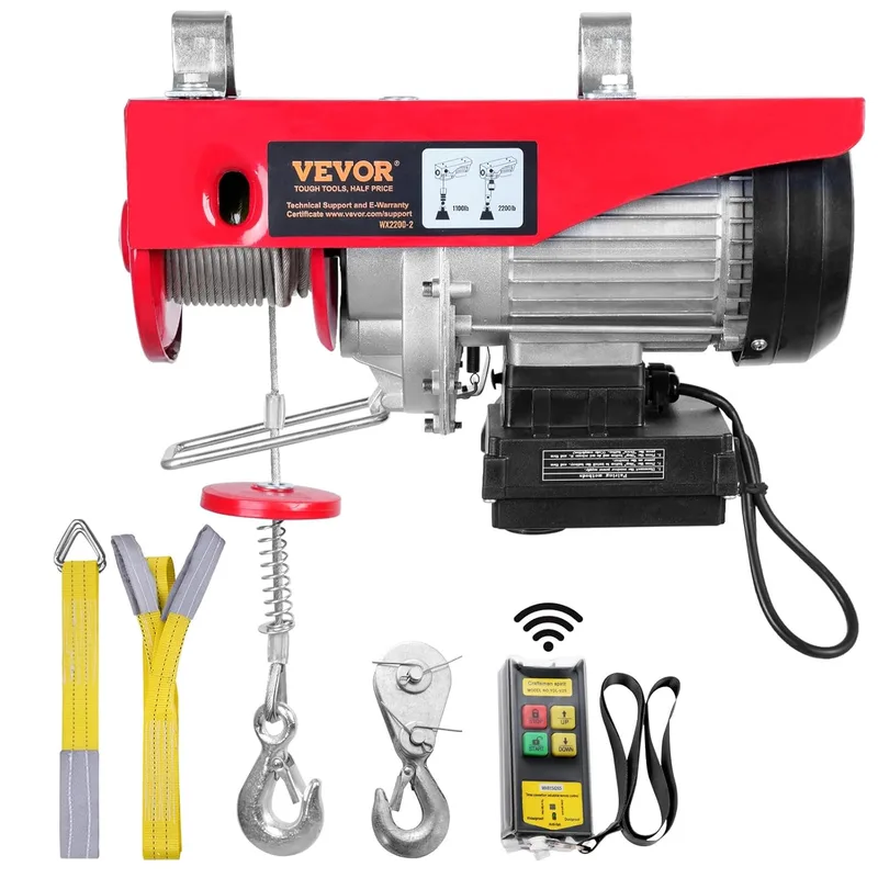 VEVOR ▫️ Guincho Elétrico 1000 kg Carga de Elevação Guincho 1600W com Controlo Remoto Sem Fios 10m/min Altura de Elevação 12m Cabo Único Motor Único para Garagens Armazéns Fábricas
