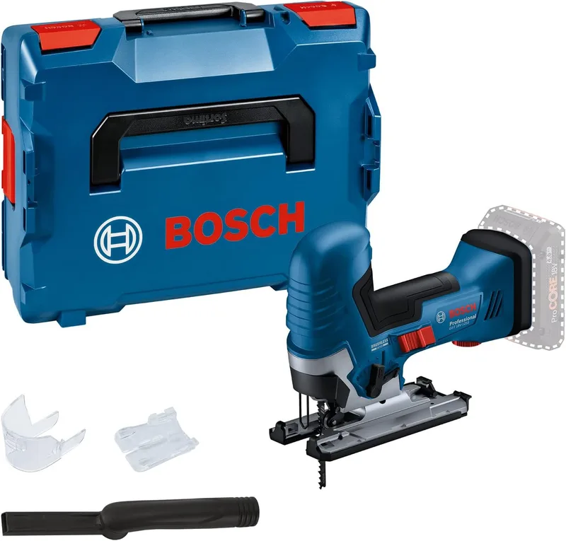 Serra de recortes Bosch Professional 18V System GST 18V-125 S (ideal para cortes curvos e transversais, suporte de lâmina SDS, incl. 1 lâmina de serra, conjunto de extração de pó, em L-BOXX)
