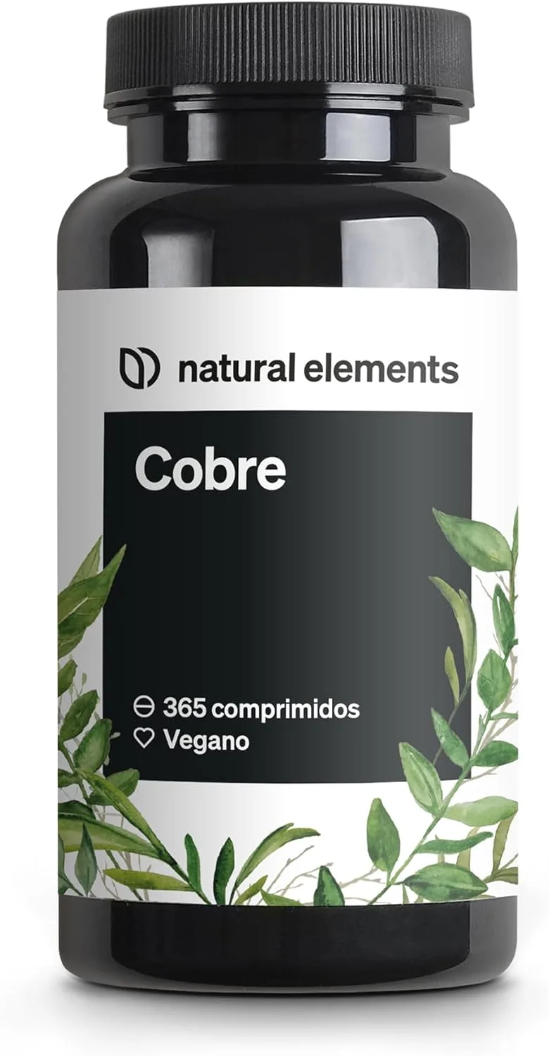 natural elements ▫️ Cobre 2mg - 365 comprimidos - Contribui para a manutenção da pele, do cabelo e do sistema imunitário - Sabor neutro, vegan e sem aditivos - Testado em laboratório
