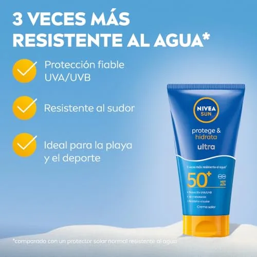 NIVEA SUN ▫️ NIVEA Protege & Hidrata Creme Solar FPS 50+ (150 ml) - Protetor Solar Ultra Resistente à Água e ao Suor - Creme Hidratante com Proteção Solar 48h - Fórmula Vegana - Absorção Rápida 4