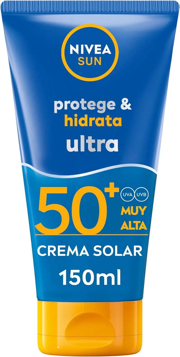 NIVEA SUN ▫️ Protect & Moisturise Ultra FP50+, protetor solar hidratante 48h (1 x 150 ml), protetor solar ultra-resistente à água, creme hidratante com proteção solar UVA e UVB