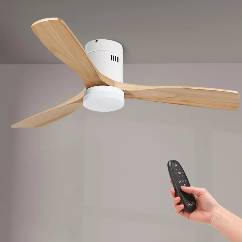 M mimotec ▫️ Ventilador de teto energético com luz LED regulável, motor DC silencioso, lâminas com efeito madeira Ø132 cm, controlo remoto, 6 velocidades, 3 temperaturas de luz, temporizador, verão/inverno