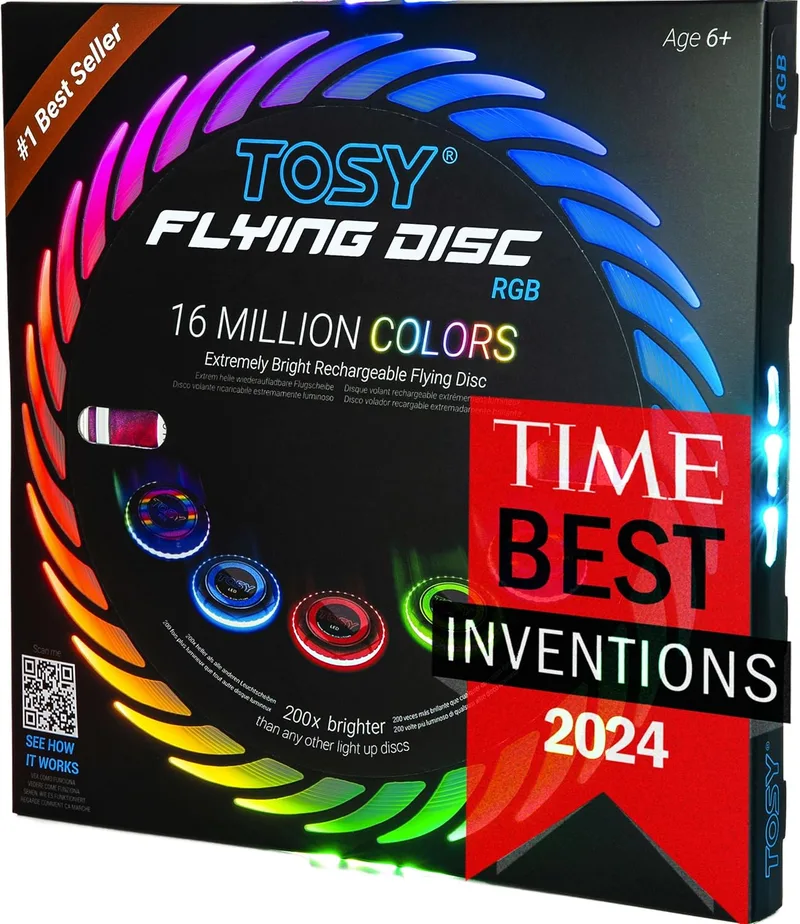 TOSY ▫️ Flying Disc - 16 milhões de cores RGB em LEDs, brilhante, modos inteligentes, iluminação automática, recarregável, presente de Páscoa e de aniversário para crianças e adolescentes, frisbee de 175 g