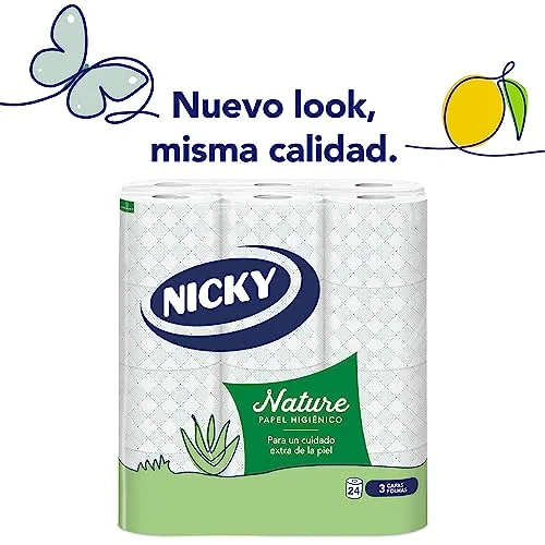Nicky ▫️ Nature, 24 rolos de papel higiénico, 3 camadas 3