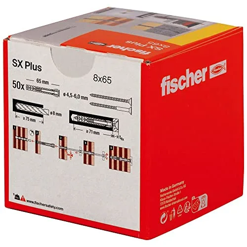 fischer ▫️ 568108 SX Plus - Bucha de expansão SX Plus 8x65, caixa com 50 buchas de nylon, buchas para uma fixação ideal em betão, tijolo maciço e tijolo (Caixa de 50 unidades) 3