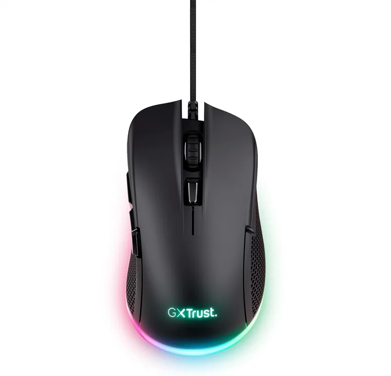 GXTrust ▫️ Trust Gaming GXT 922 Ybar Gaming Mouse, 68% de plástico reciclado, iluminação LED RGB, 6 botões programáveis, software avançado, 200-7200 dpi, rato de jogador USB para PC/Notebook - Preto