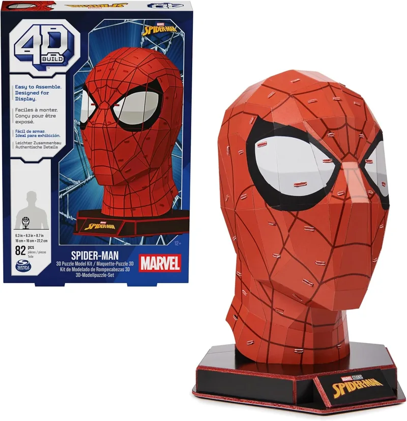 4D Build ▫️ Spider-Man 3D Jigsaw Puzzle Model Kit 82 peças Spider-Man para decoração de secretária Brinquedos de construção 3D Jigsaw Puzzles para adultos e crianças a partir dos 12 anos