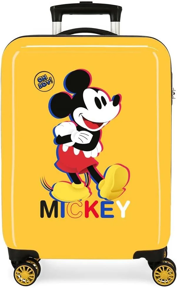 Disney ▫️ Mala de cabine Mickey All Smile Multicolorida 38x55x20 cm, rígida em ABS, fecho com combinação lateral, 35 L, 2 kg, 4 rodas duplas, bagagem de mão