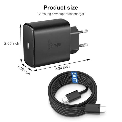 Muybienz ▫️ Carregador USB-C rápido de 45 W para Samsung Galaxy S23 Ultra/S23/S23+/S22 Ultra/S22/S22+/S21 Ultra/S21+/S21/S20,Note 10/10+/20/S20/S21/S10/S9/S8, Galaxy Tab S7/S8/S8+, carregador Tipo C PPS com cabo de 6 pés 3