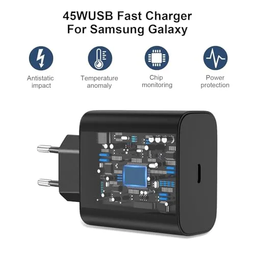 Muybienz ▫️ Carregador USB-C rápido de 45 W para Samsung Galaxy S23 Ultra/S23/S23+/S22 Ultra/S22/S22+/S21 Ultra/S21+/S21/S20,Note 10/10+/20/S20/S21/S10/S9/S8, Galaxy Tab S7/S8/S8+, carregador Tipo C PPS com cabo de 6 pés 4