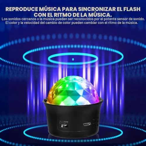 URAQT ▫️ Bola de Discoteca, 2 unidades de mini luzes RGB de discoteca, luzes de festa de discoteca com 4 cores ativadas pelo som, bola de discoteca recarregável para casa, bar, casamentos e interior de automóveis (preto) 4