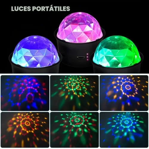 URAQT ▫️ Bola de Discoteca, 2 unidades de mini luzes RGB de discoteca, luzes de festa de discoteca com 4 cores ativadas pelo som, bola de discoteca recarregável para casa, bar, casamentos e interior de automóveis (preto) 5