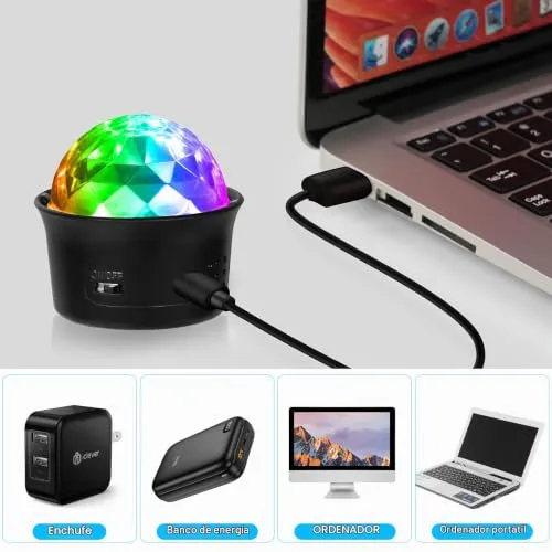 URAQT ▫️ Bola de Discoteca, 2 unidades de mini luzes RGB de discoteca, luzes de festa de discoteca com 4 cores ativadas pelo som, bola de discoteca recarregável para casa, bar, casamentos e interior de automóveis (preto) 6