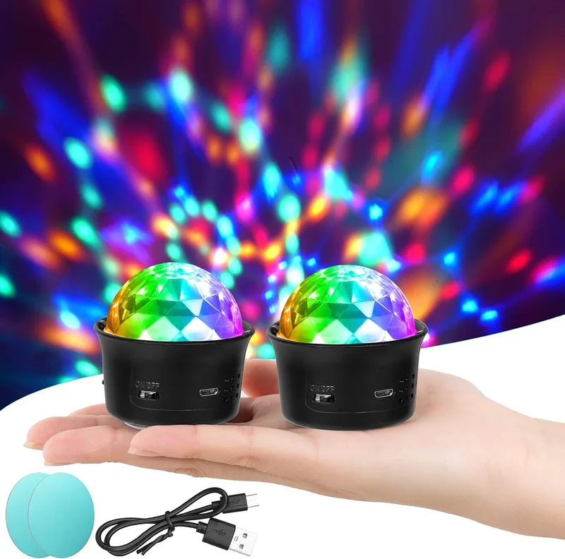 URAQT ▫️ Bola de Discoteca, 2 unidades de mini luzes RGB de discoteca, luzes de festa de discoteca com 4 cores ativadas pelo som, bola de discoteca recarregável para casa, bar, casamentos e interior de automóveis (preto)