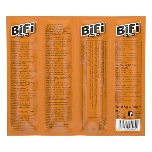 Bifi ▫️ Original Tiras de salame, embalagem de 64, 64 x 18,5 g, salame seco para comer em qualquer lugar, ao ar livre, com pimenta, coentros e alho, embalagem ideal para aperitivos 4